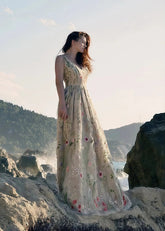 Lorraine | Find Your Dream Floral A - Line Pink Wedding Dress Now - Champagne Floral - PromDressClub